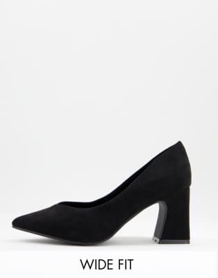   Asos Черные туфли на каблуке с заостренным носком Simply Be Extra Wide Fit-Черный цвет