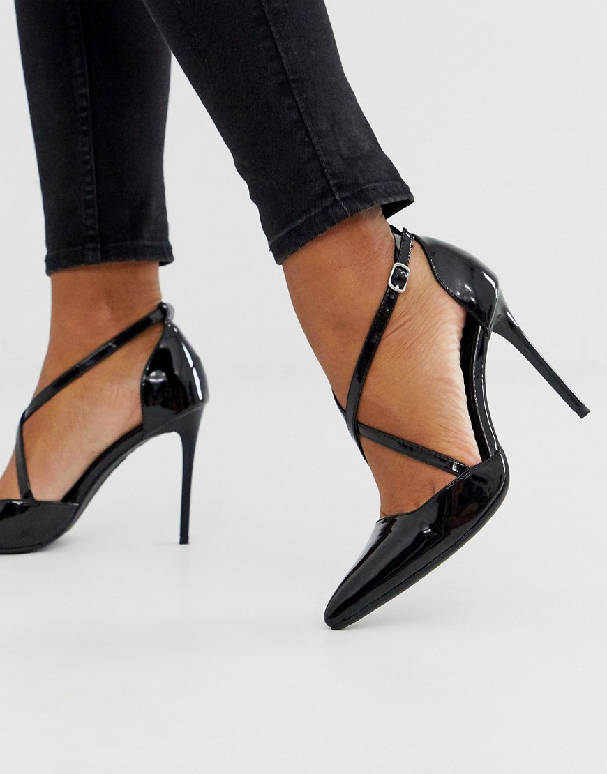 фото Черные туфли на каблуке-шпильке с перекрестными ремешками new look-черный