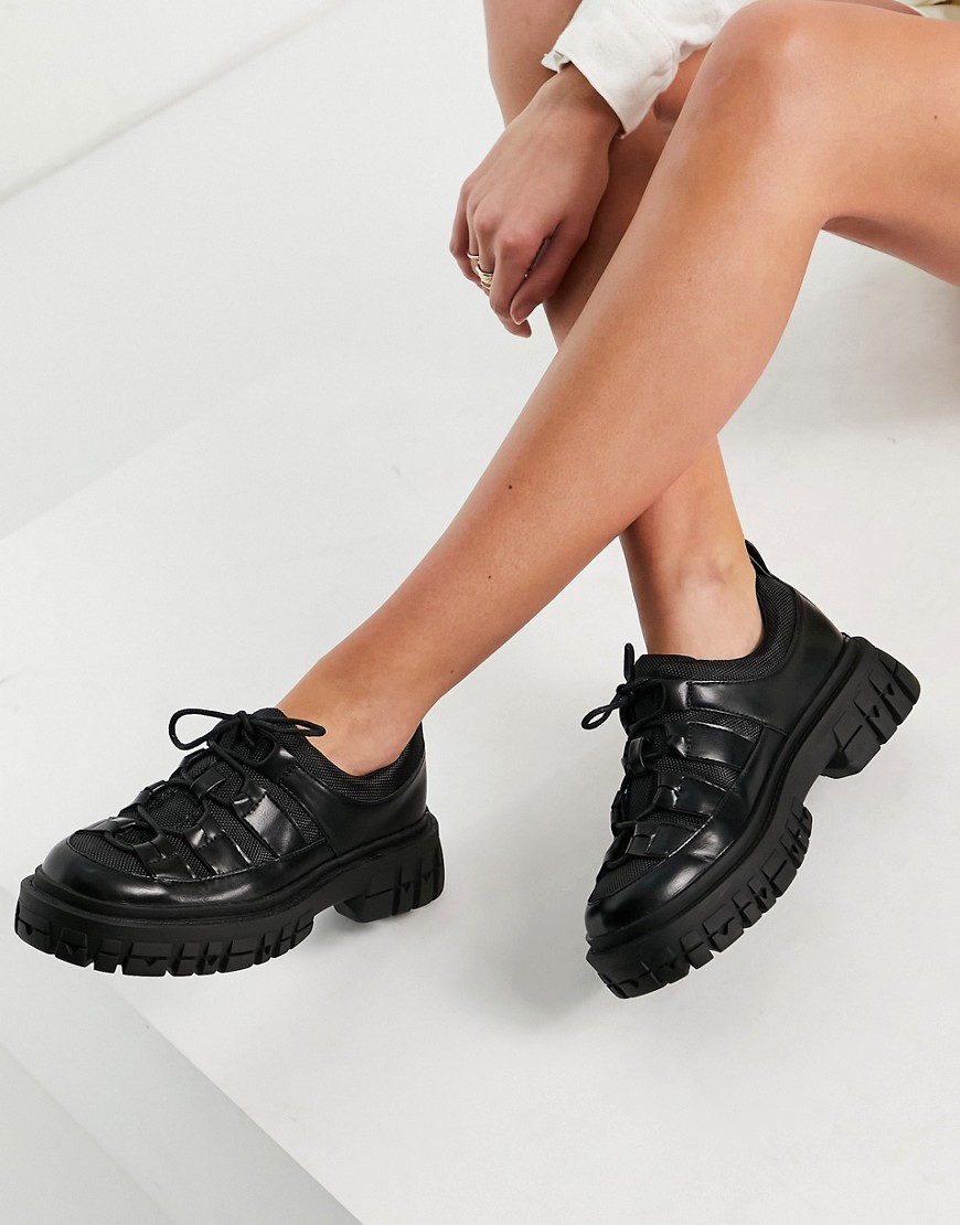 фото Черные туфли на плоской массивной подошве asos design manx-черный цвет