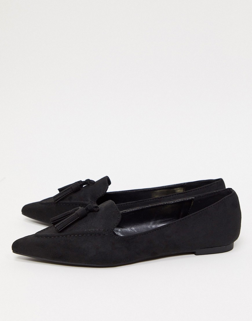 фото Черные туфли на плоской подошве с острым носом и кисточками miss selfridge-черный