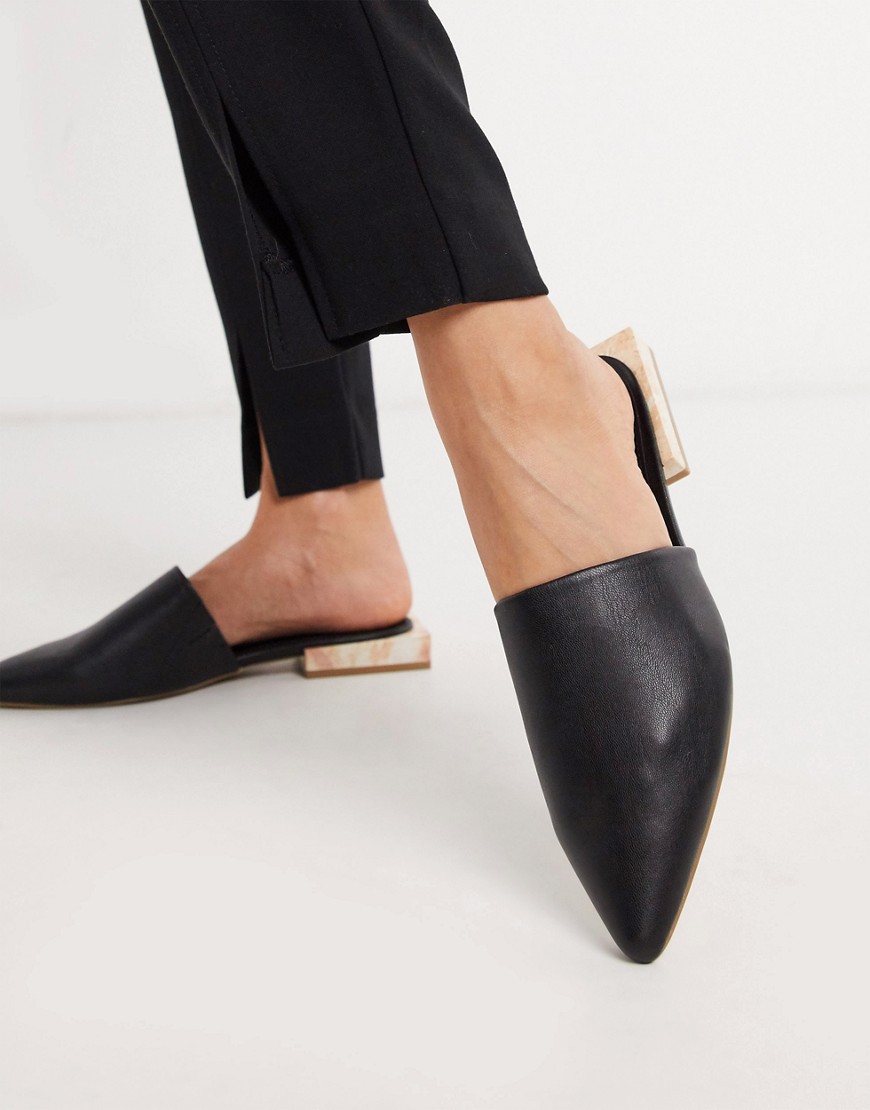 фото Черные туфли на плоской подошве с острым носом и мраморным каблуком asos design-черный