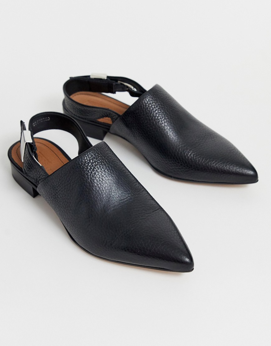 фото Черные туфли на плоской подошве с острым носом и ремешком через пятку asos design-черный