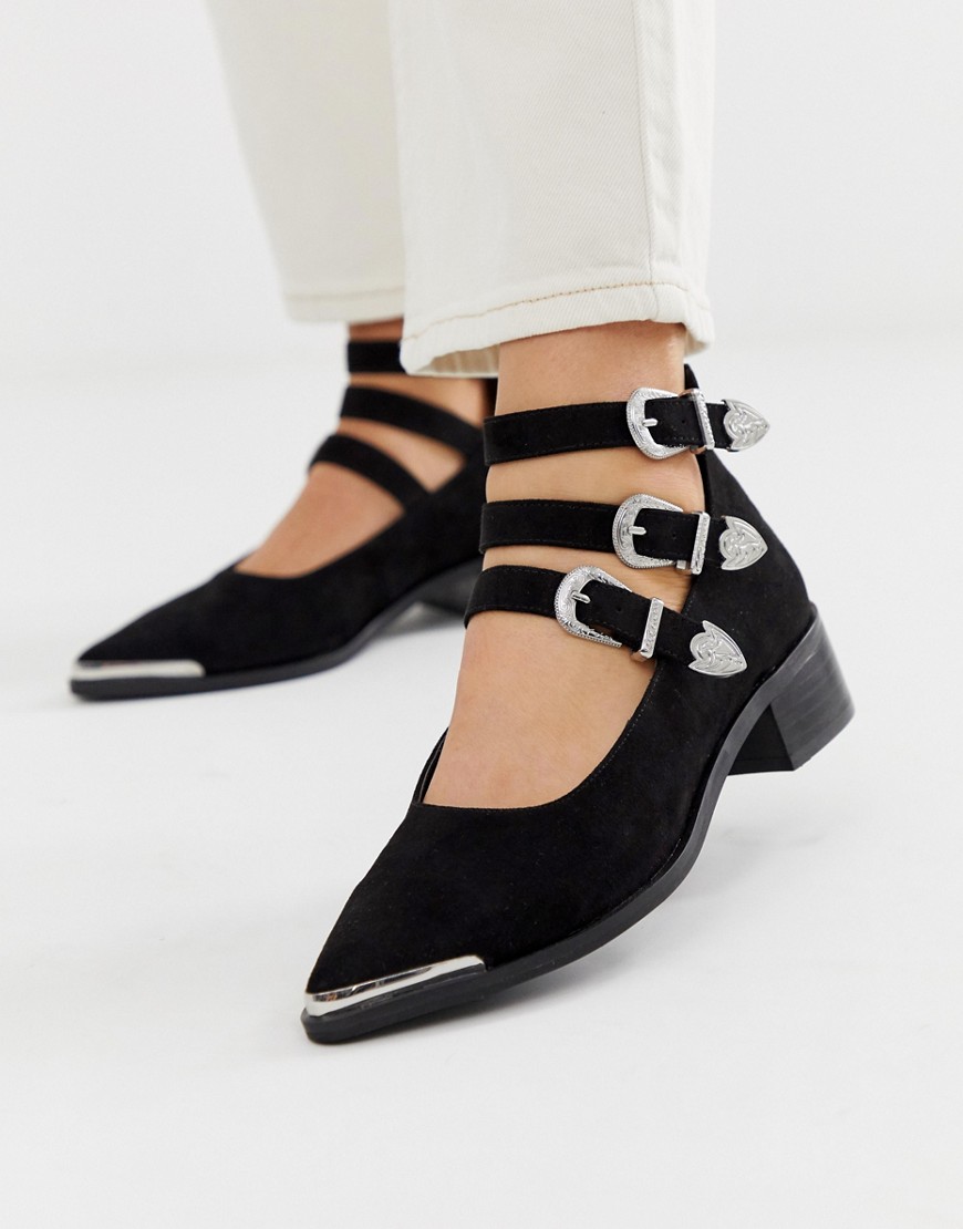 фото Черные туфли на плоской подошве в стиле вестерн asos design - mae-черный
