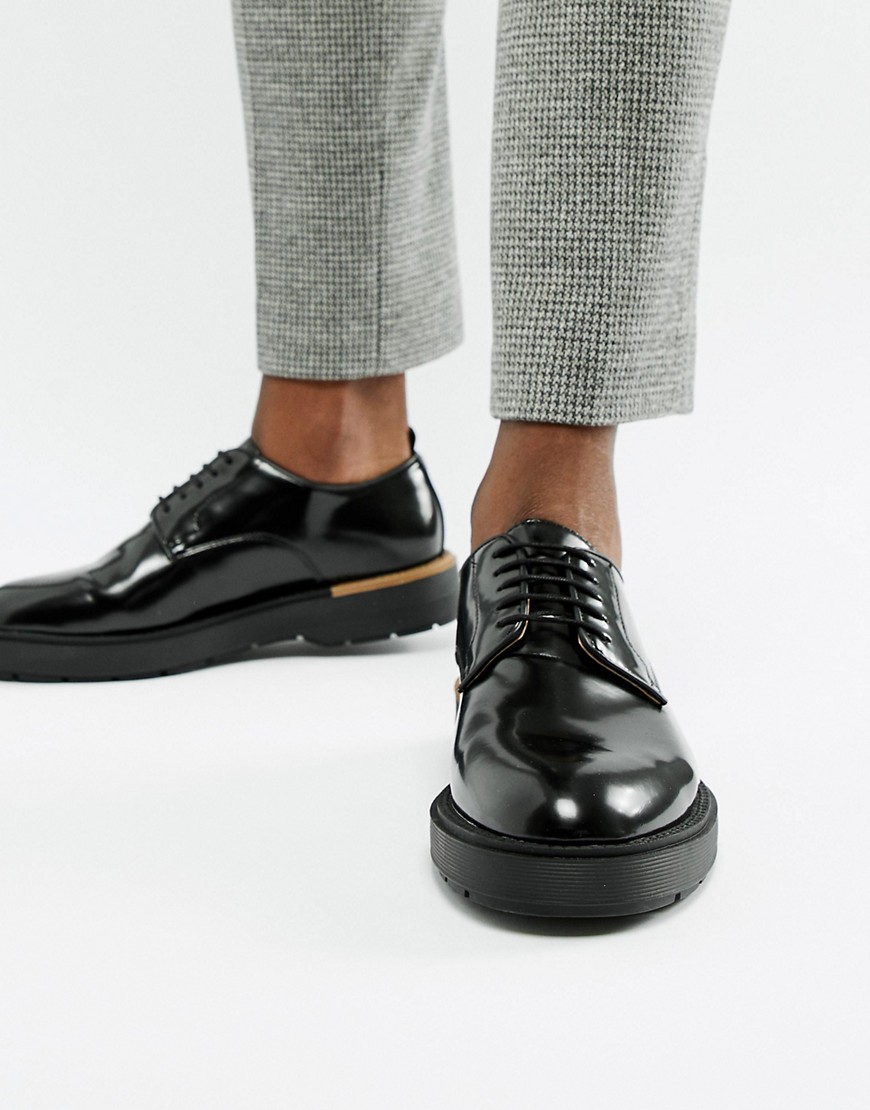 фото Черные туфли на толстой подошве со шнуровкой bershka-черный