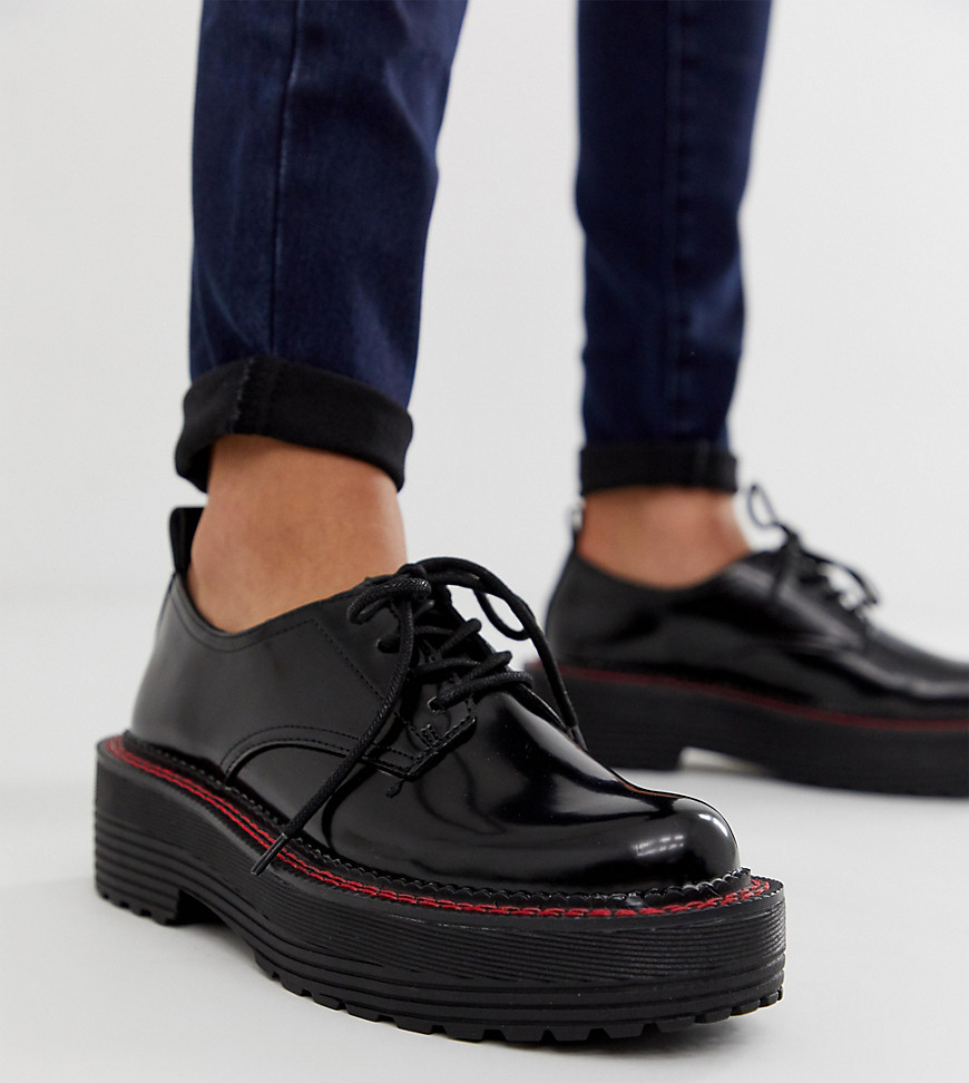 фото Черные туфли на толстой подошве со шнуровкой bershka-черный