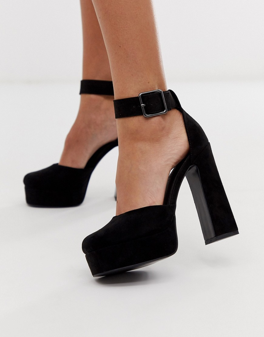 фото Черные туфли на высоком каблуке и платформе asos design-черный