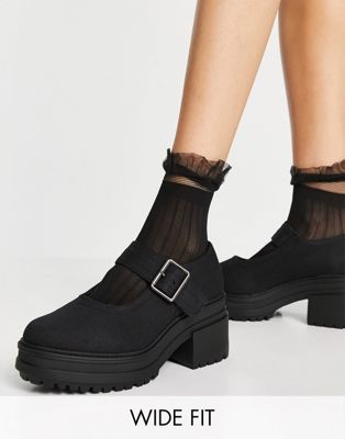 фото Черные туфли с ремешком на массивной подошве для широкой стопы asos design wilson-черный цвет