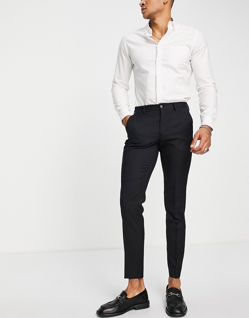 фото Черные узкие брюки из эластичного материала с добавлением шерсти jack & jones premium-черный цвет