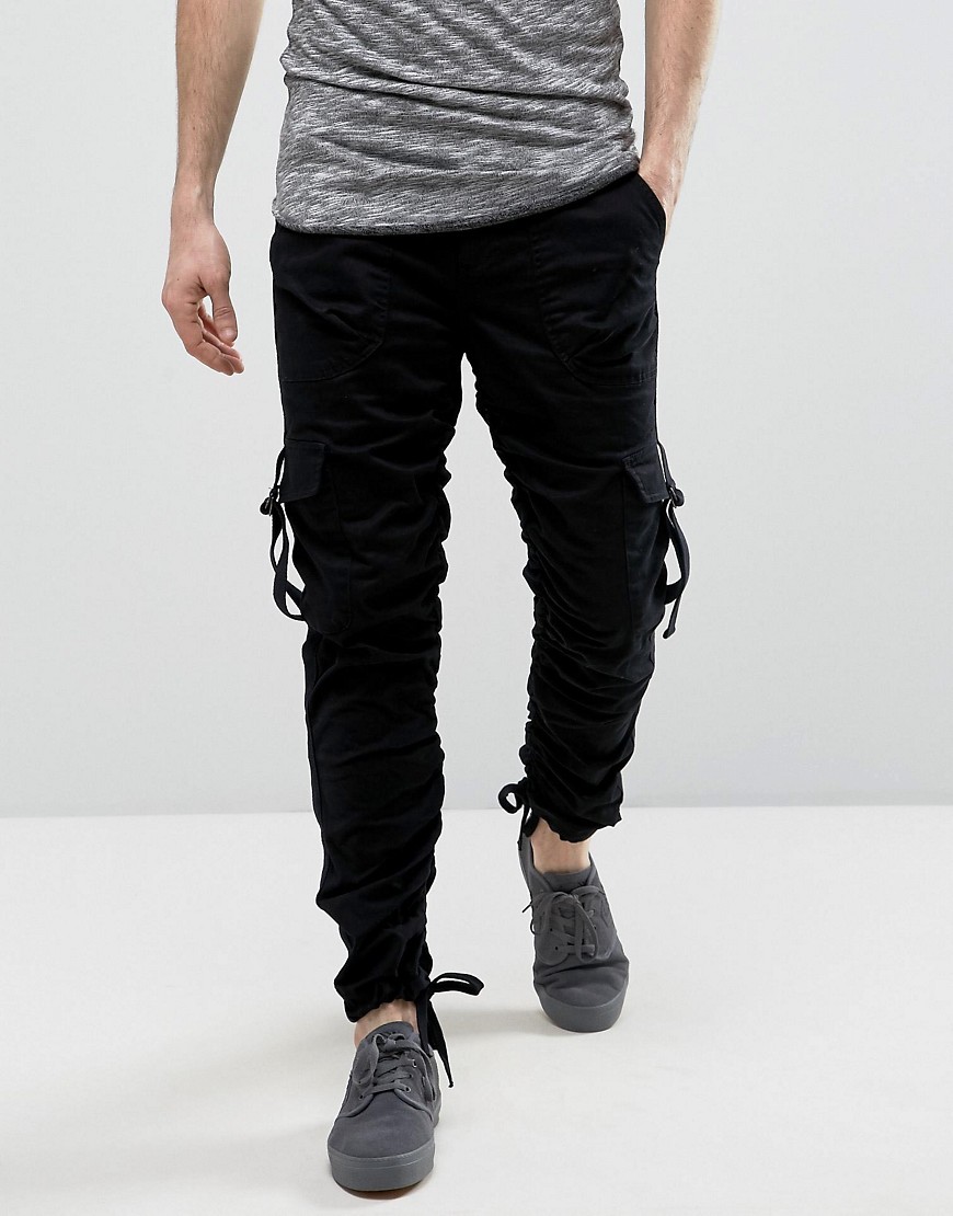 фото Черные узкие брюки карго с боковыми вставками asos-черный asos design