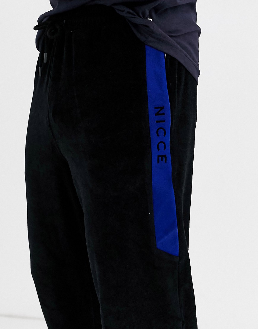 фото Черные велюровые джоггеры с контрастным логотипом nicce-черный