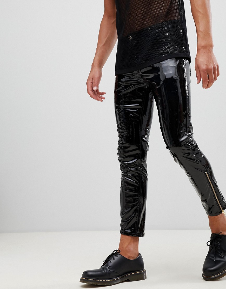 фото Черные виниловые джинсы скинни с молнией на щиколотке asos design stefan-черный