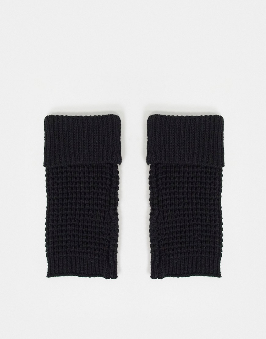 фото Черные вязаные варежки без пальцев asos design-черный цвет