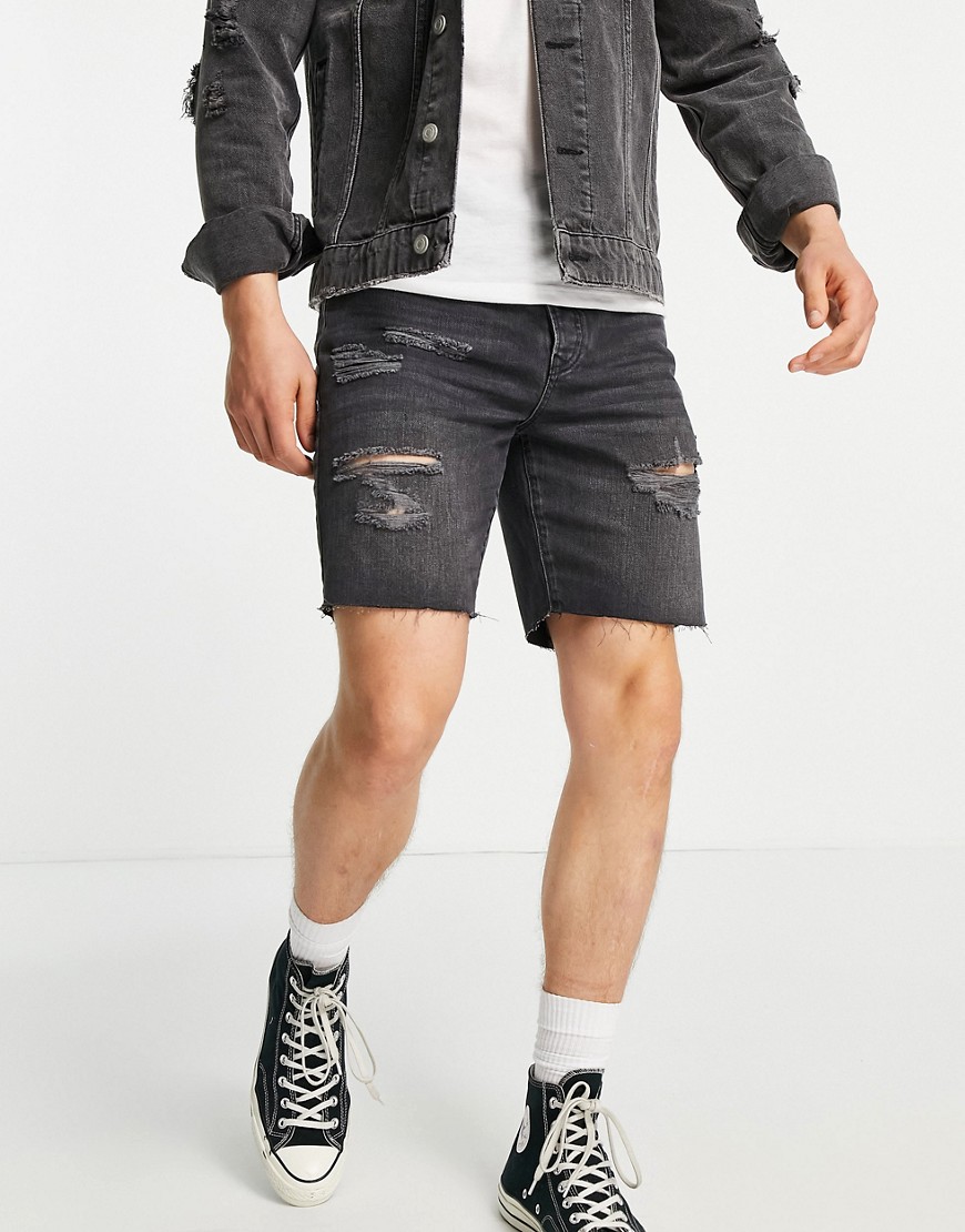 Черные выбеленные джинсовые шорты узкого кроя в рубчик -Черный цвет Topman 12157556
