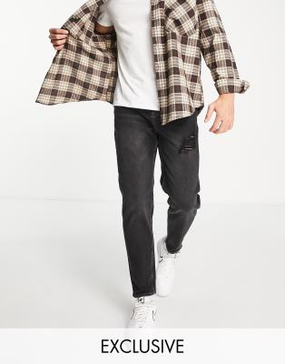 Прямые джинсы  Asos Черные выбеленные джинсы прямого кроя со рваной отделкой New Look-Черный цвет