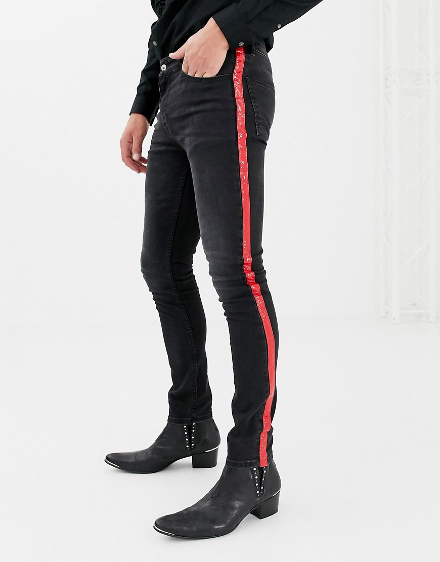 фото Черные выбеленные джинсы скинни с красными виниловыми полосками по бокам asos design-черный