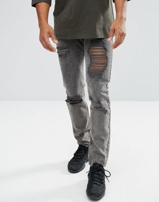 фото Черные выбеленные джинсы узкого кроя с рваной отделкой mennace-черный