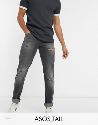 фото Черные выбеленные узкие джинсы с потертостями и разрезами на бедре asos design tall на высокий рост-черный