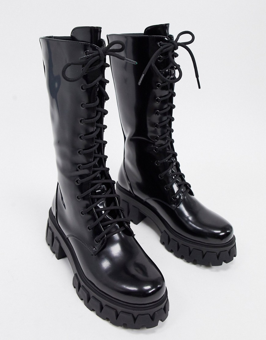 фото Черные высокие ботинки из искусственной кожи на шнуровке koi footwear-черный
