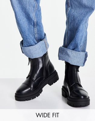 фото Черные высокие ботинки с молнией спереди и плоской подошвой glamorous wide fit-черный цвет
