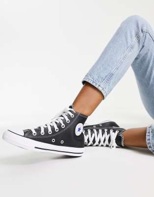 фото Черные высокие кеды из кожи converse chuck taylor-черный