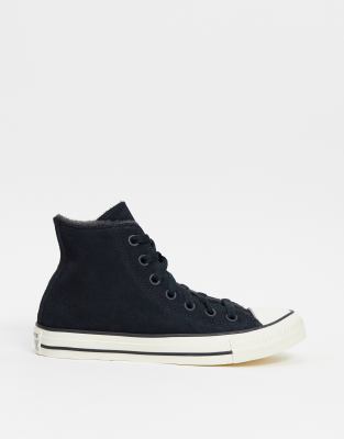 фото Черные высокие кеды с подкладкой из искусственного меха converse chuck taylor all star-черный