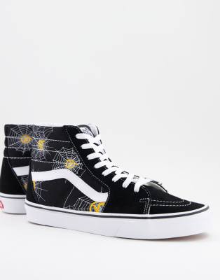 фото Черные высокие кроссовки с принтом паутины vans sk8-hi-черный