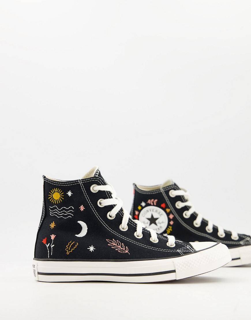 фото Черные высокие кроссовки с вышивкой converse chuck taylor all star-черный цвет
