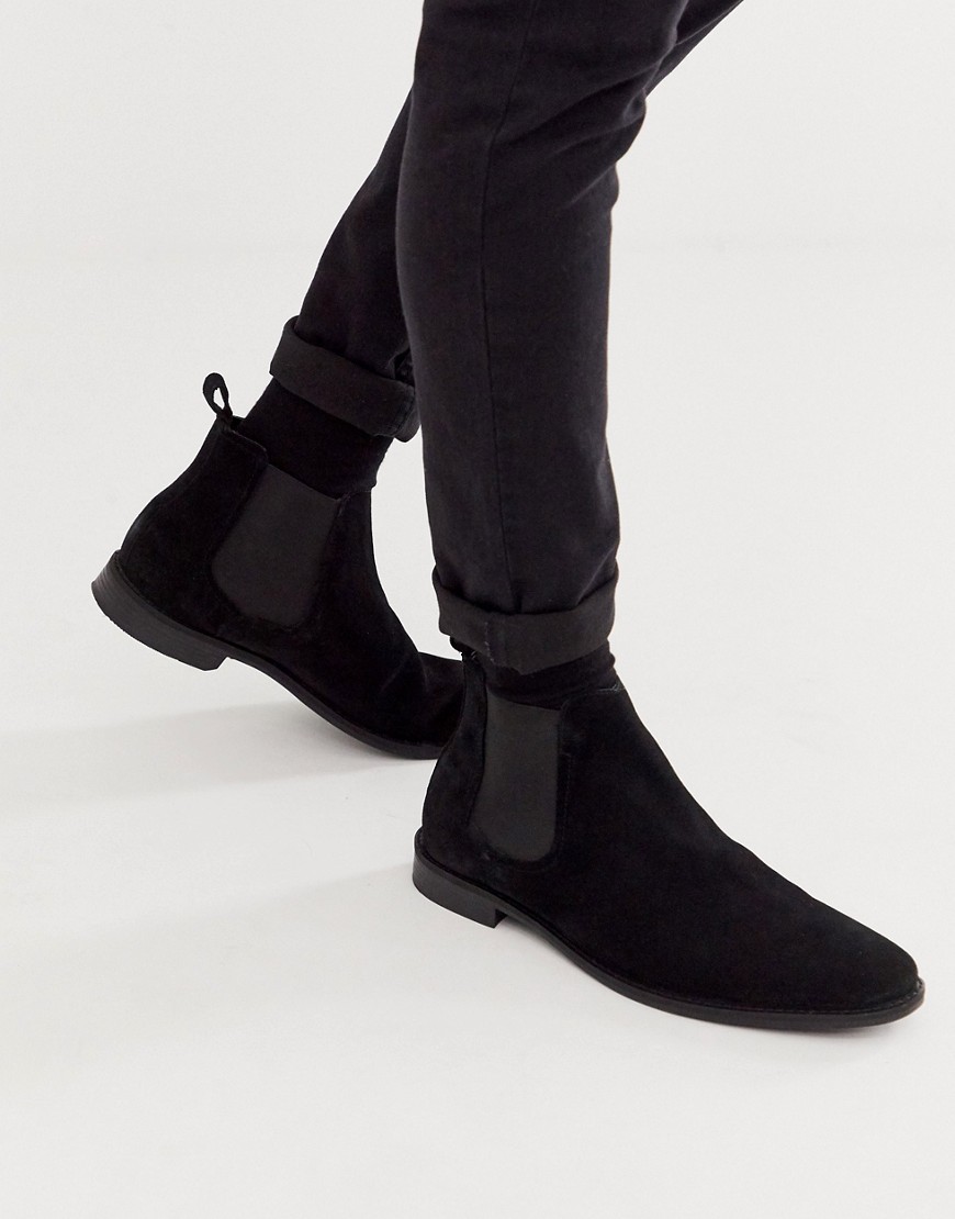 Черные замшевые ботинки челси с черной подошвой ASOS DESIGN-Черный цвет