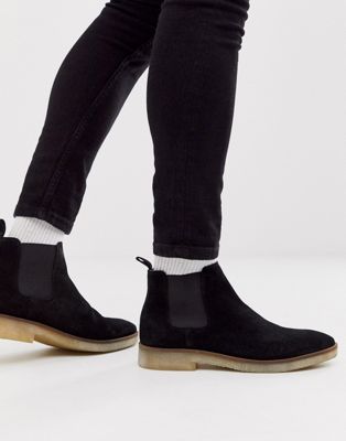 фото Черные замшевые ботинки челси с натуральной подошвой asos design-черный