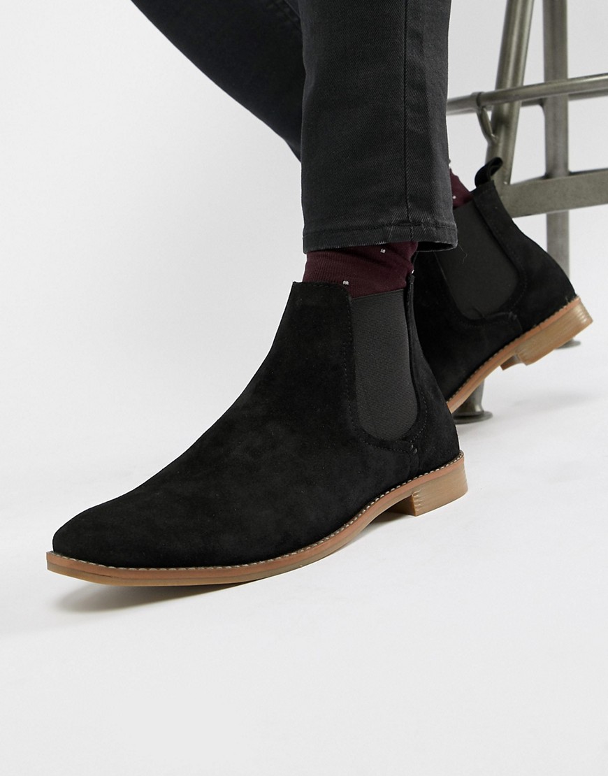 фото Черные замшевые ботинки челси с натуральной подошвой asos design-черный