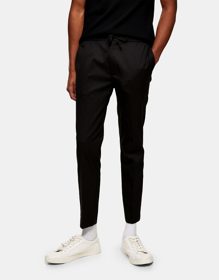 фото Черные зауженные брюки-джоггеры в строгом стиле topman-черный