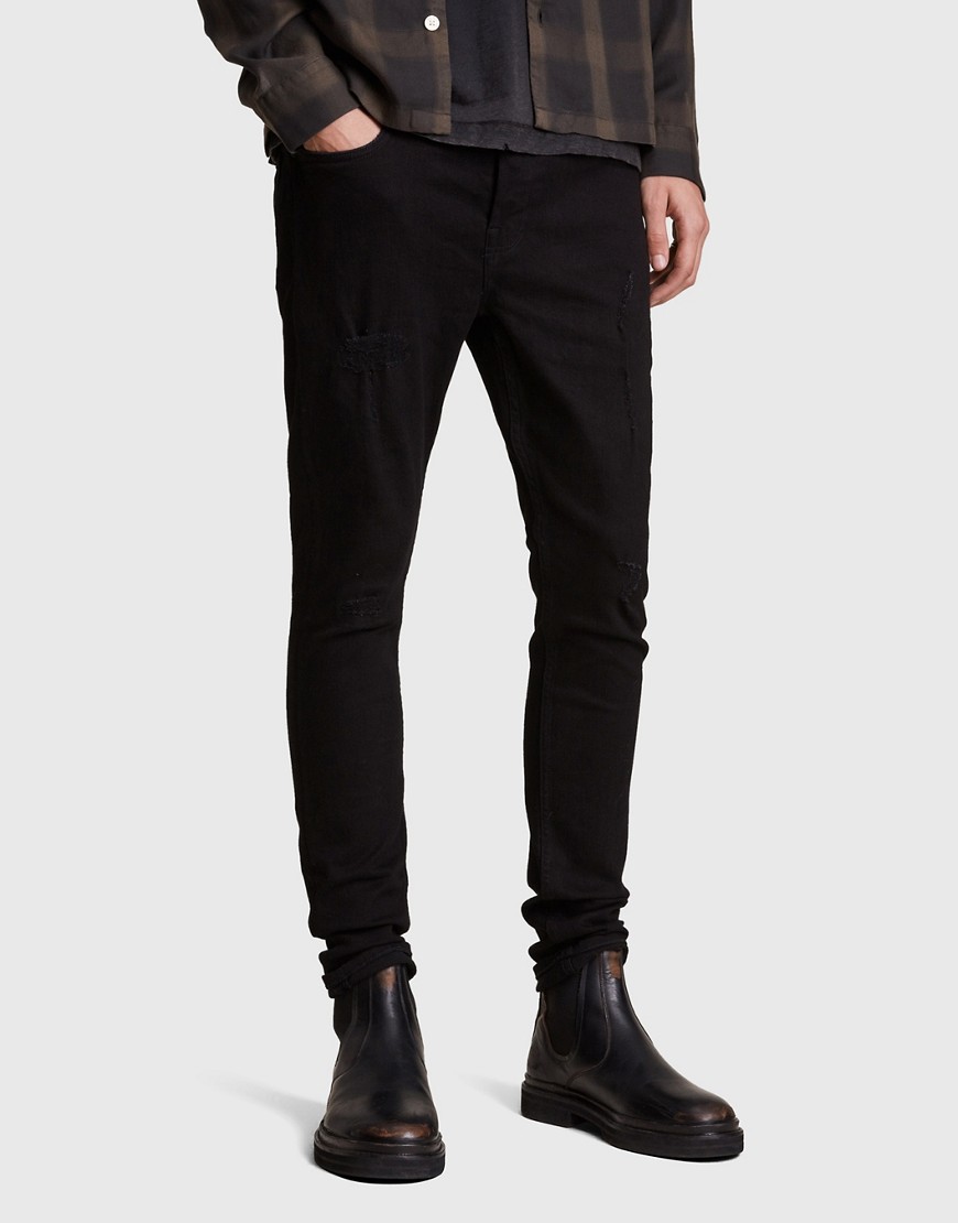 фото Черные зауженные джинсы с потертостями allsaints cigerette-черный цвет