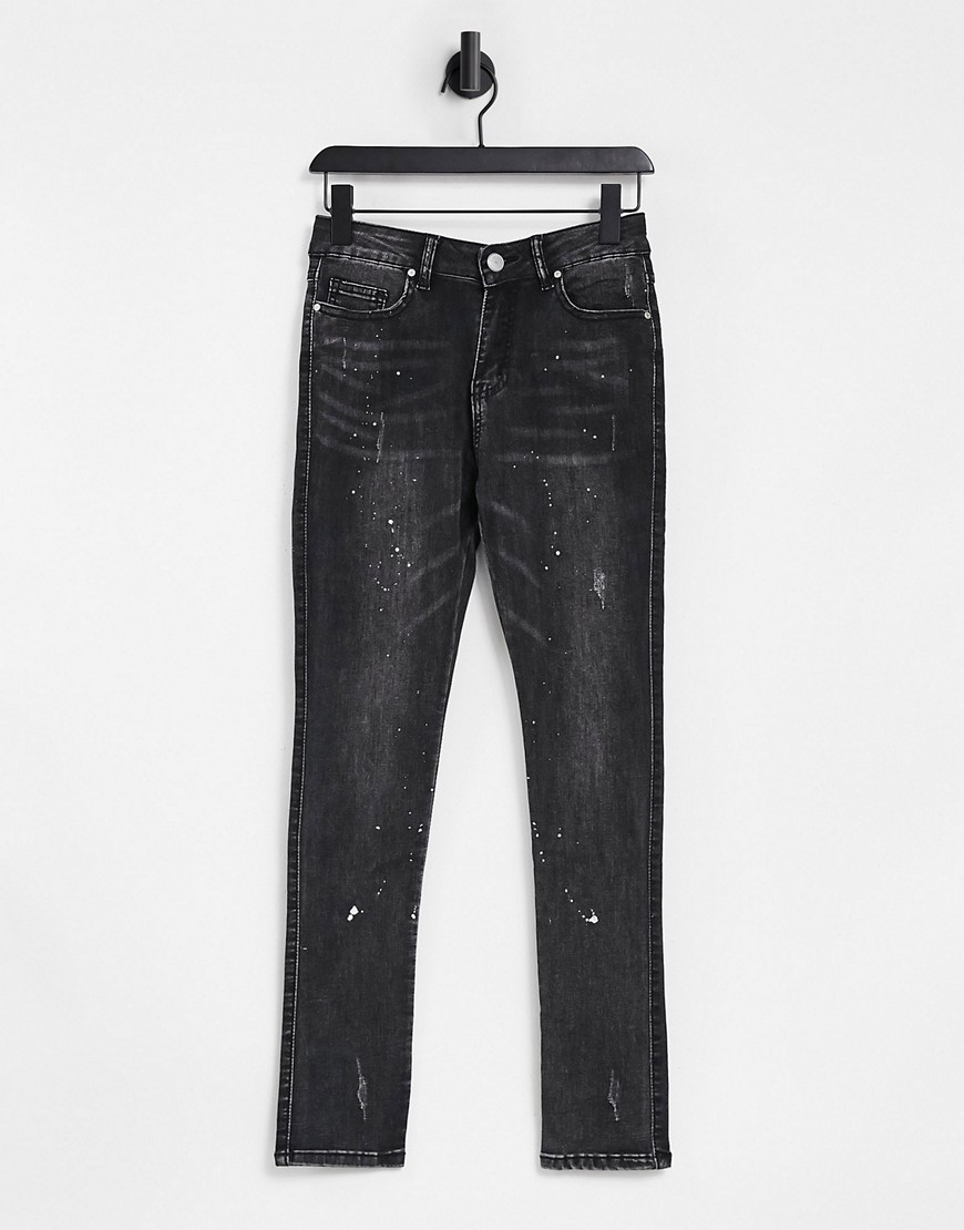 фото Черные зауженные джинсы с принтом брызг краски good for nothing-черный