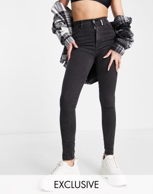 Джинсы скинни  Asos Черные зауженные джинсы с завышенной талией COLLUSION x001-Черный