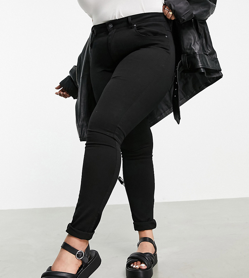 фото Черные зауженные джинсы с завышенной талией only curve augusta-черный цвет
