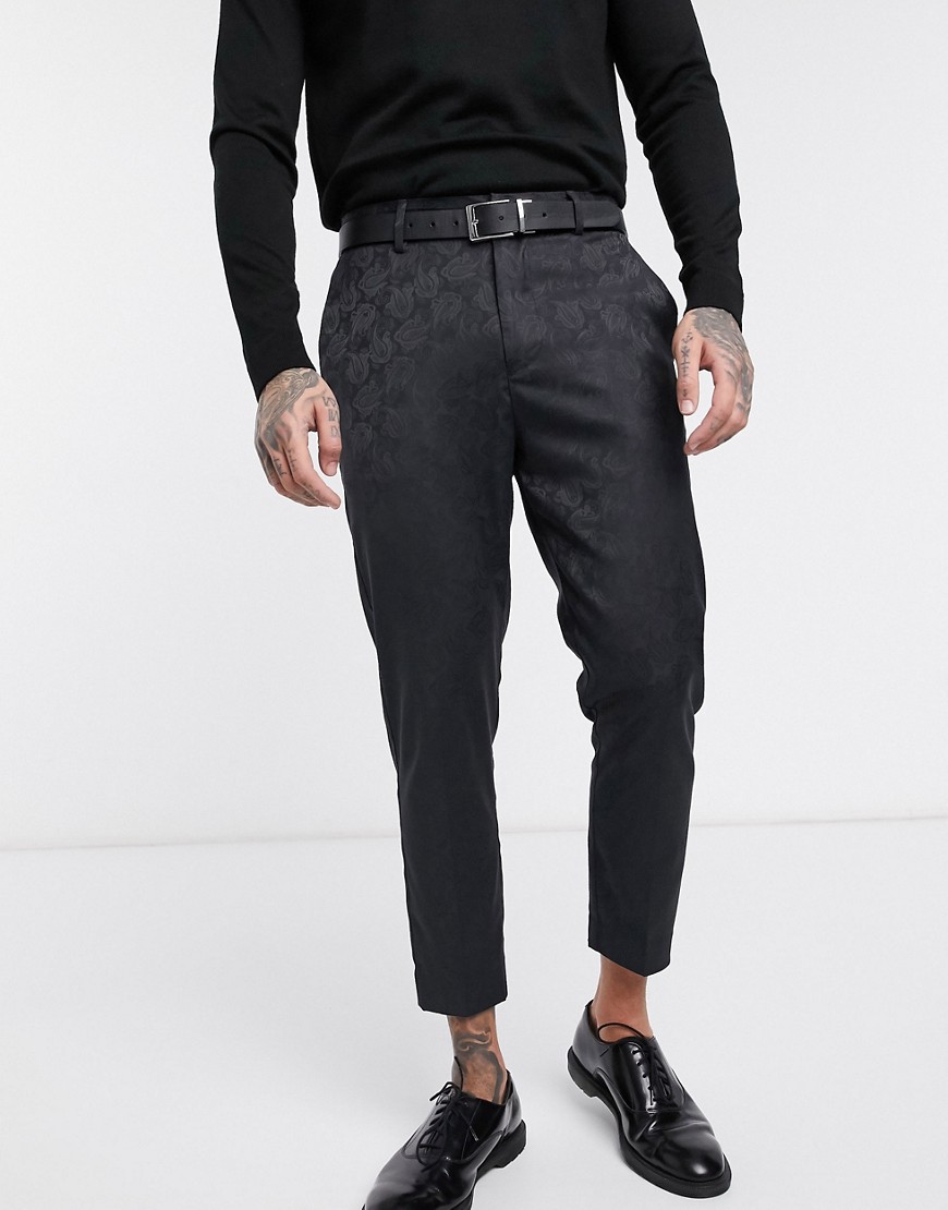 фото Черные жаккардовые укороченные брюки скинни new look-черный