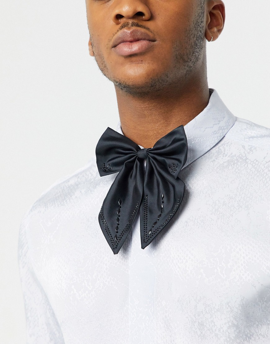 фото Черный атласный галстук-бабочка oversized со стразами asos design