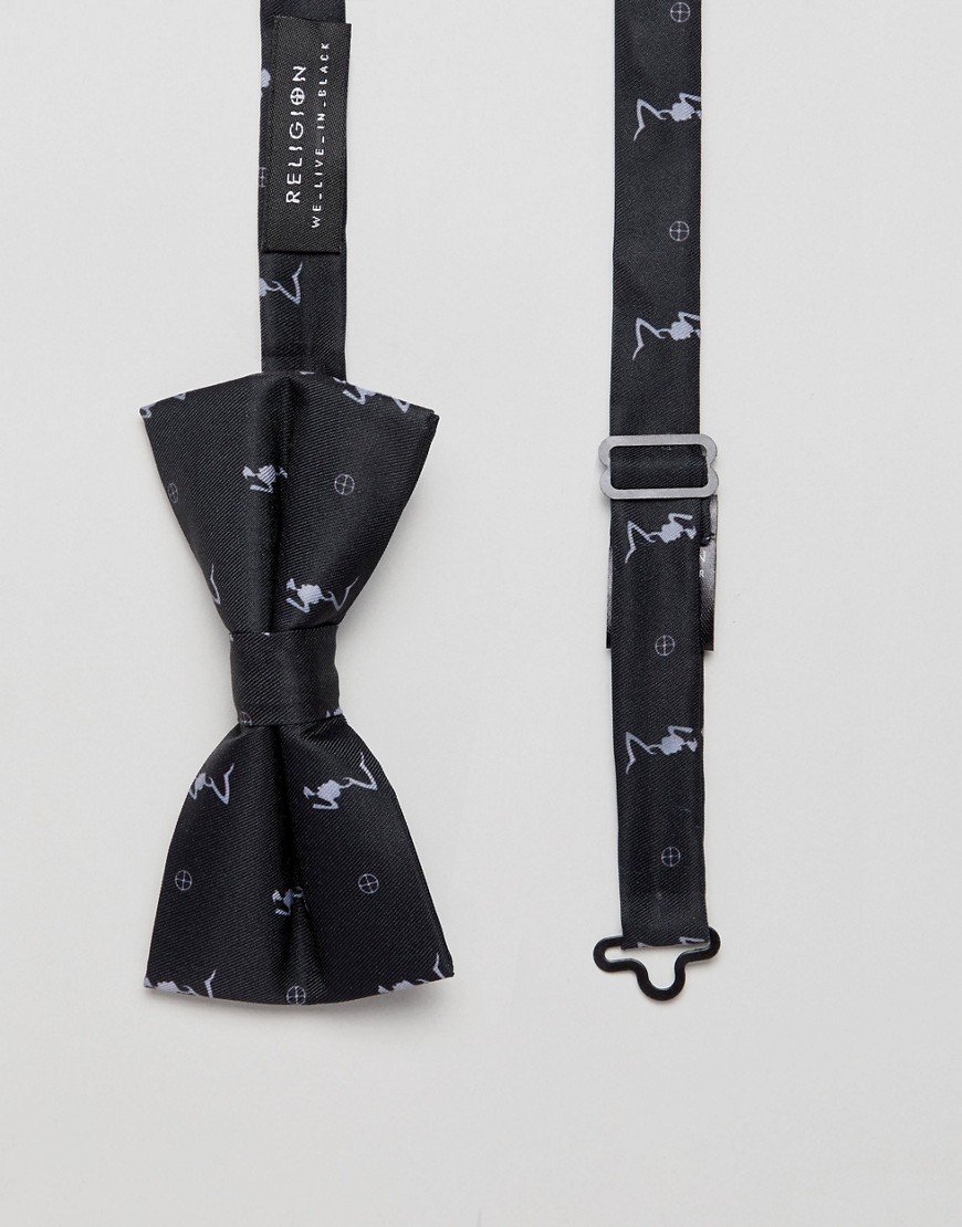 фото Черный атласный галстук-бабочка с принтом religion