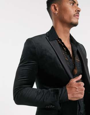 Черный бархатный приталенный пиджак Topman f5614d0b фото