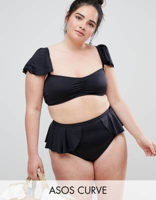 фото Черный бикини-топ с короткими рукавами asos design curve asos curve