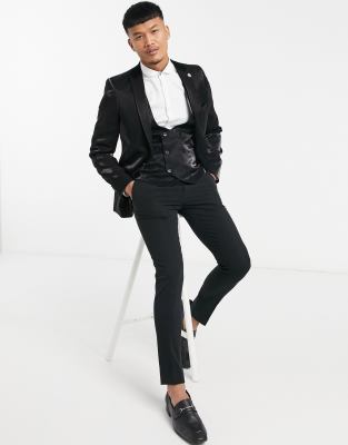 Костюмы  Asos Черный блестящий пиджак с бархатными лацканами Twisted Tailor