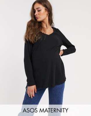 фото Черный длинный топ в рубчик с разрезами asos design maternity asos maternity