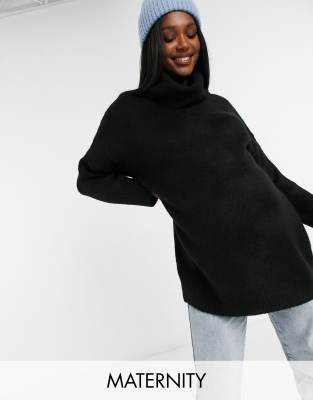 фото Черный джемпер для будущих мам в стиле oversized с высоким воротником topshop maternity