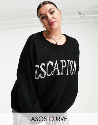 фото Черный джемпер с надписью "escapism" asos design curve-черный цвет asos curve