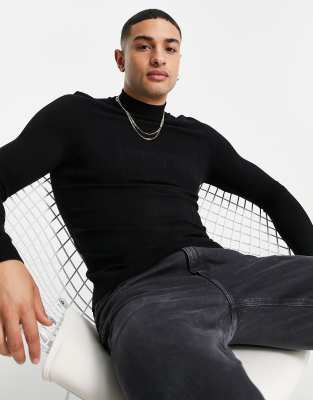   Asos Черный джемпер в рубчик с круглым вырезом Bershka-Черный цвет