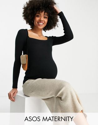 фото Черный джемпер в рубчик с квадратным вырезом asos design maternity asos maternity