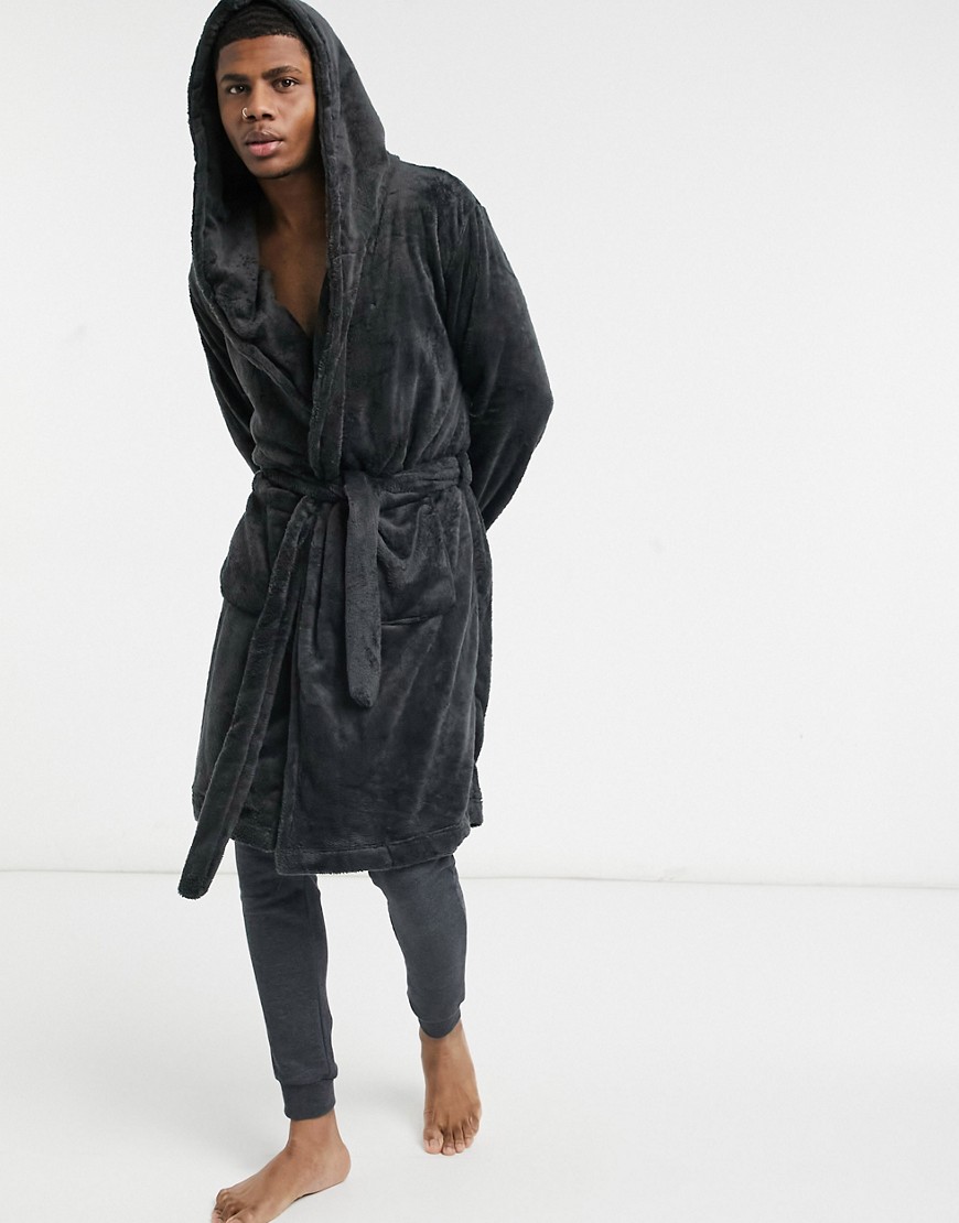 фото Черный флисовый халат для дома asos design-черный цвет