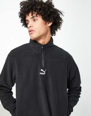 Черный флисовый пуловер с высоким воротом и короткой молнией Puma Classics-Черный цвет
