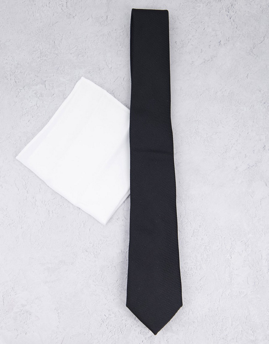фото Черный галстук с белым платком для нагрудного кармана topman-черный цвет