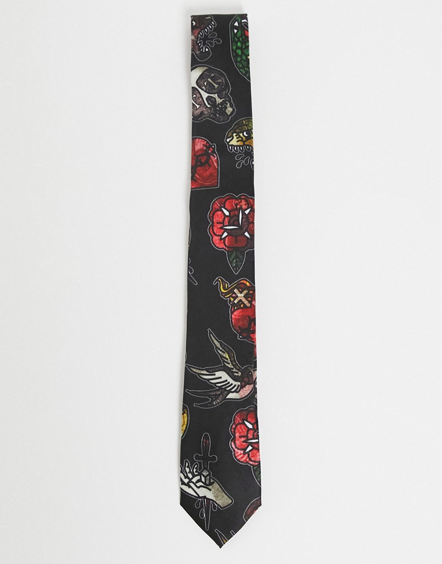 фото Черный галстук с принтом в виде тату twisted tailor-черный цвет